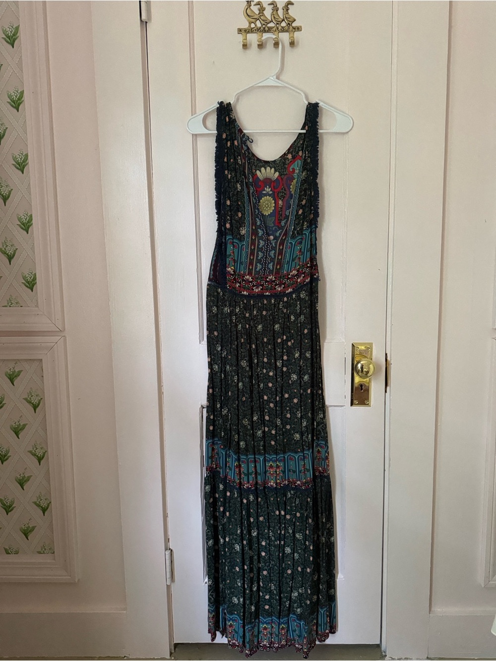 FARM RIO Bohemian Black Floral Maxi Dress with Colorful Embroidered Bodice - Picture 2 of 5